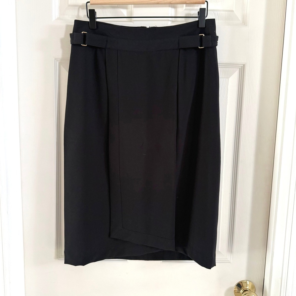 Worthington Womens Black Asymmetrical Wrap Pencil Skirt Size 10 Workwear Office